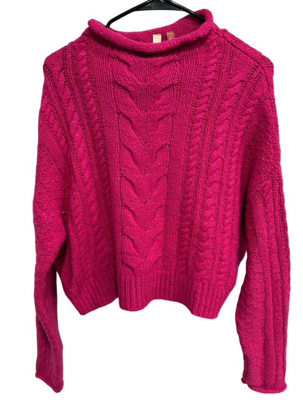 Pilcro XS Hot Pink Cable Knit Rolled Mock Neck Sweater Cozycore Retro
